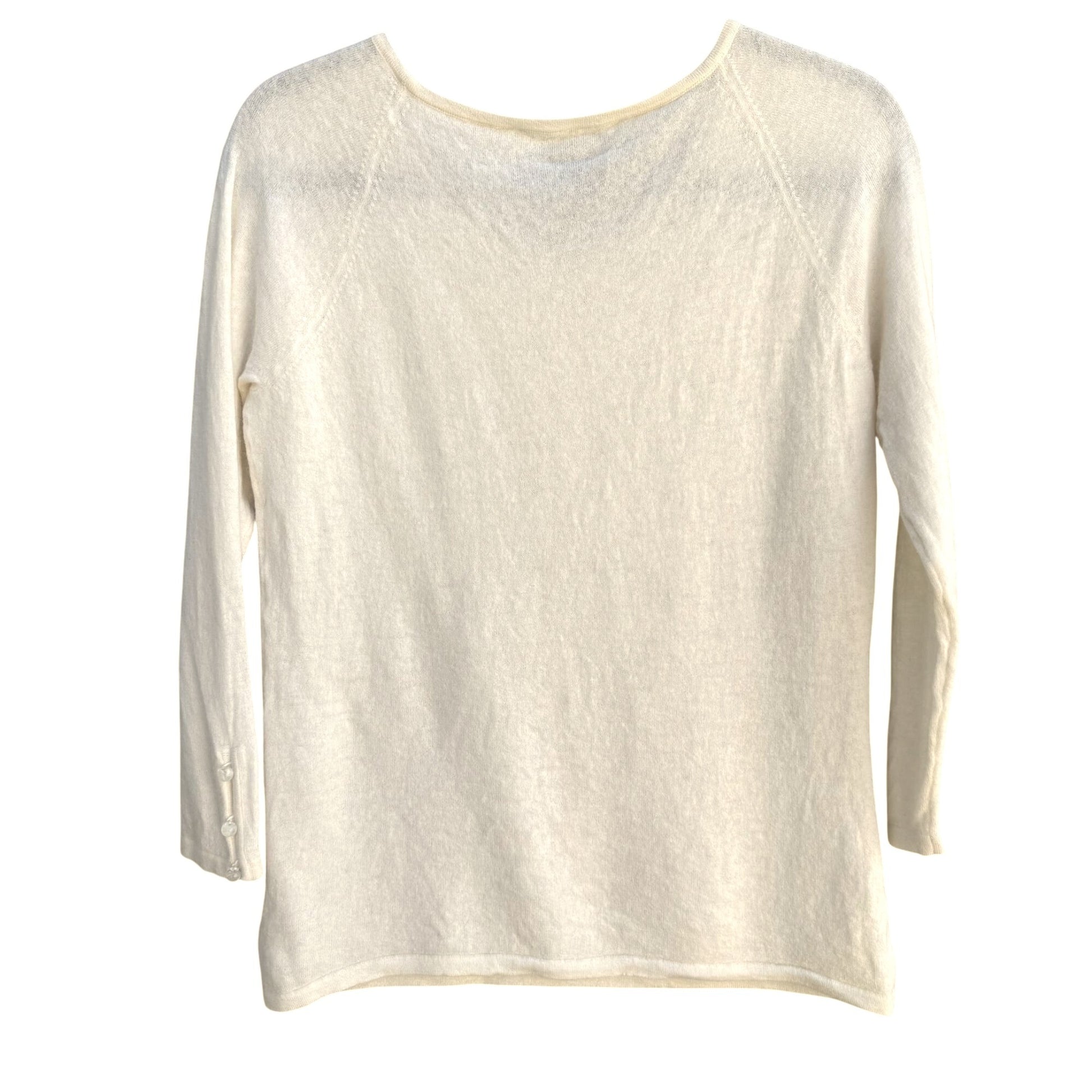 Sutton Studio Womens White Cashmere 3/4 Sleeve Buttoned Cuffs Knit Sweater L