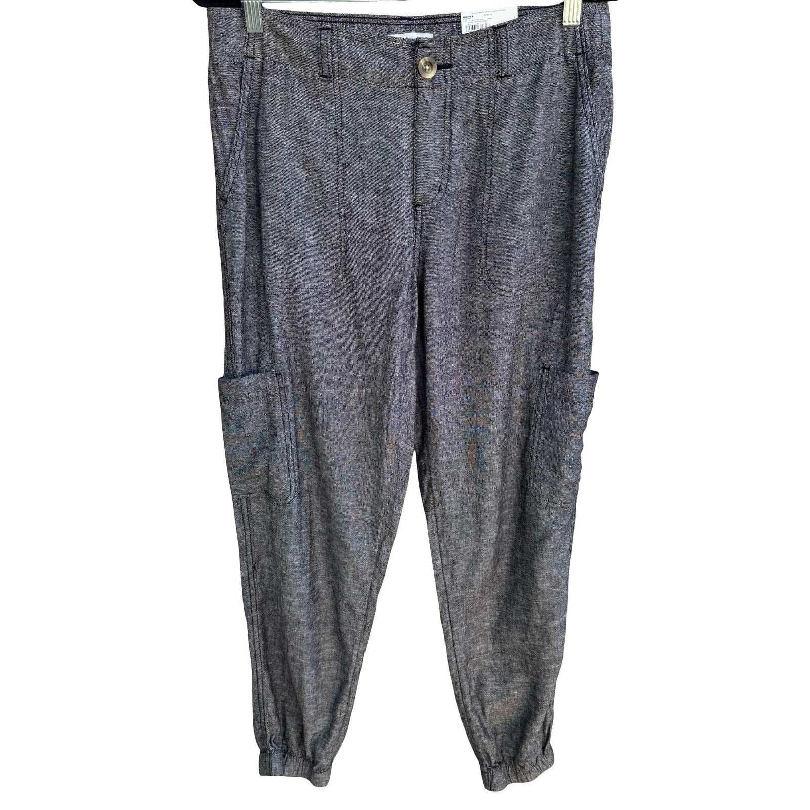Sonoma Coastal Beachy Linen Utility Cargo Jogger Pants Minimalist Womens 10 NEW
