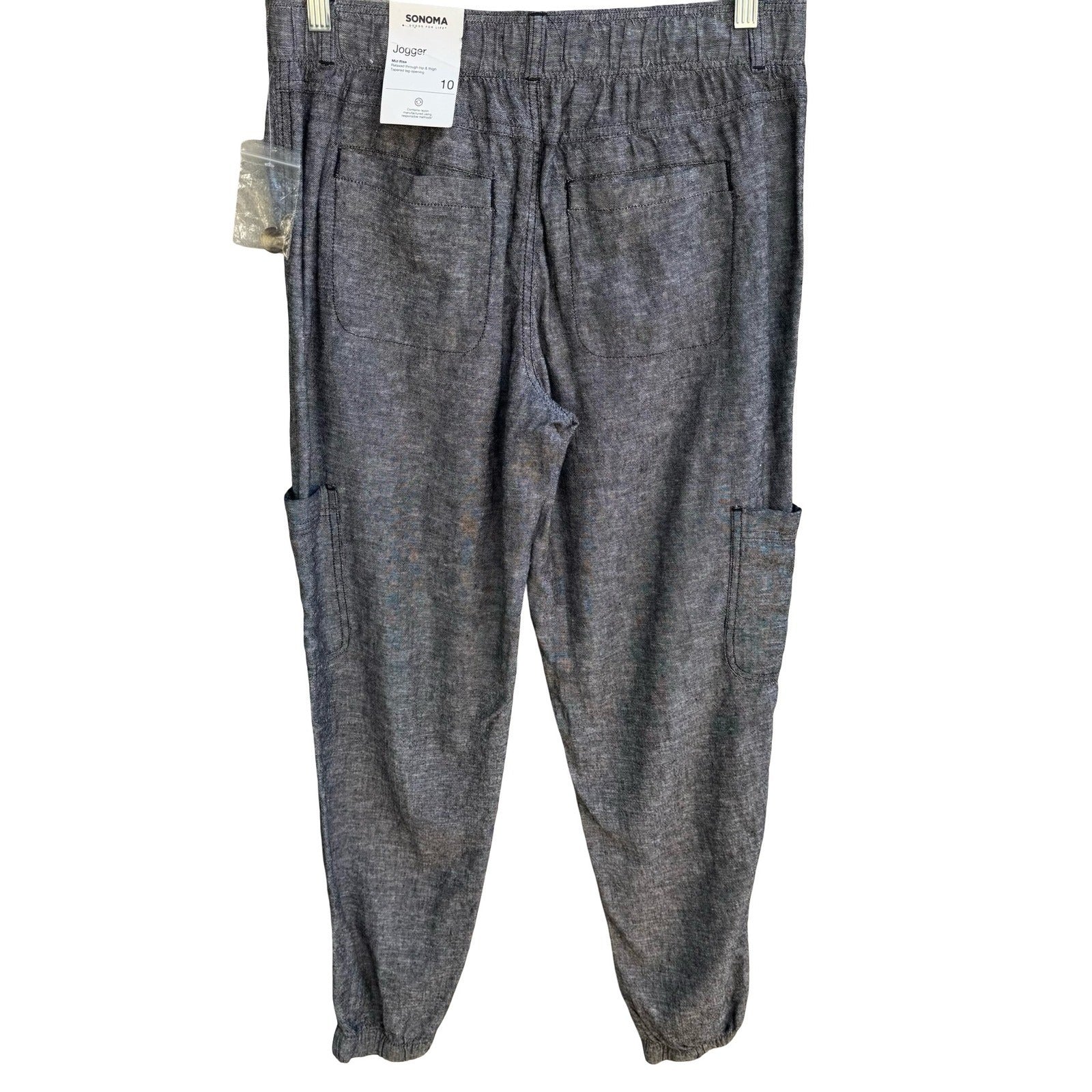 Sonoma Coastal Beachy Linen Utility Cargo Jogger Pants Minimalist Womens 10 NEW