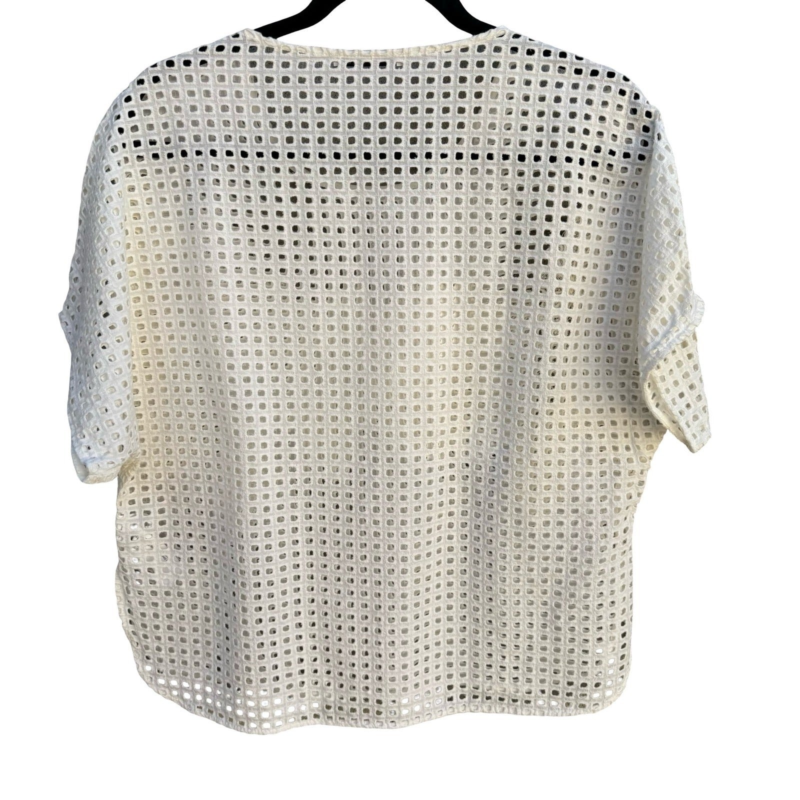 Zara Woman Collection Cream Eyelet Lace Floral Applique Boxy Top Blouse Medium