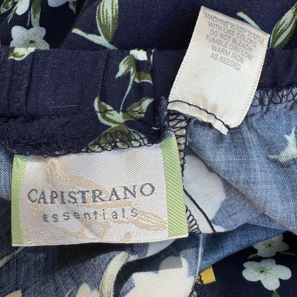 Capistrano Essentials Vintage Womens Navy Flowy Floral Midi Full Skirt 26/28