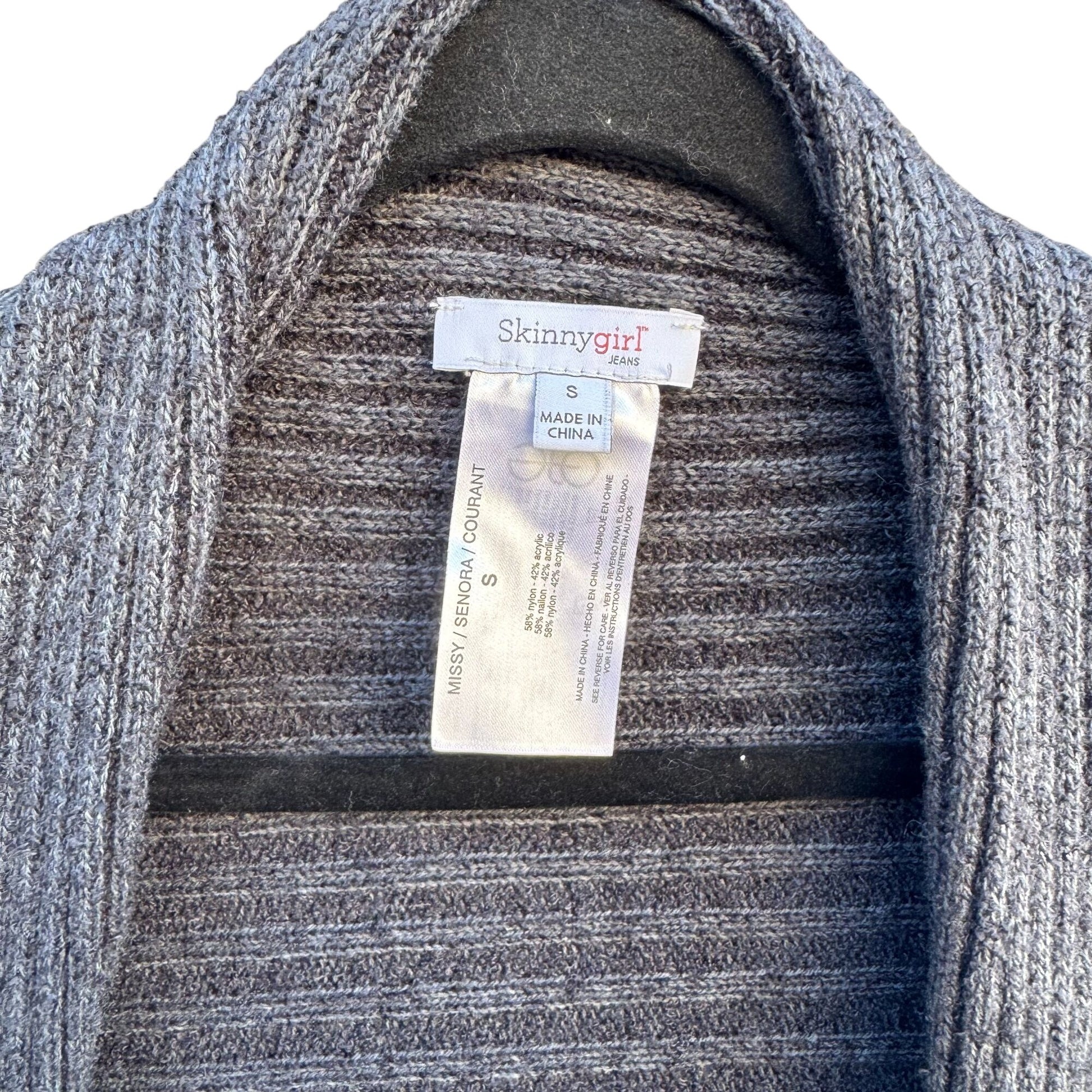 Skinnygirl Womens Draped Front Ribbed Open Front Knit Cardigan Sweater Grey S