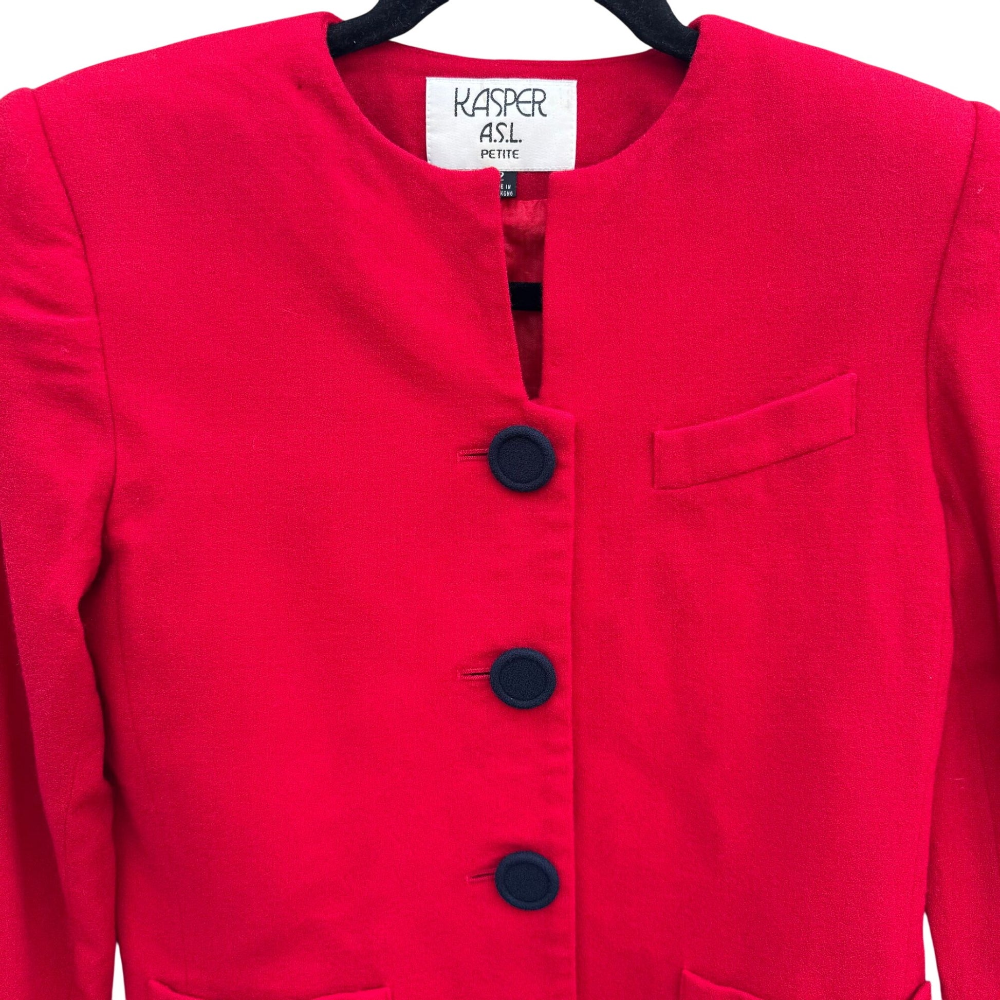 Kasper ASL Vintage Wool Red Button-Up Blazer Jacket Womens 2 Preppy Professional