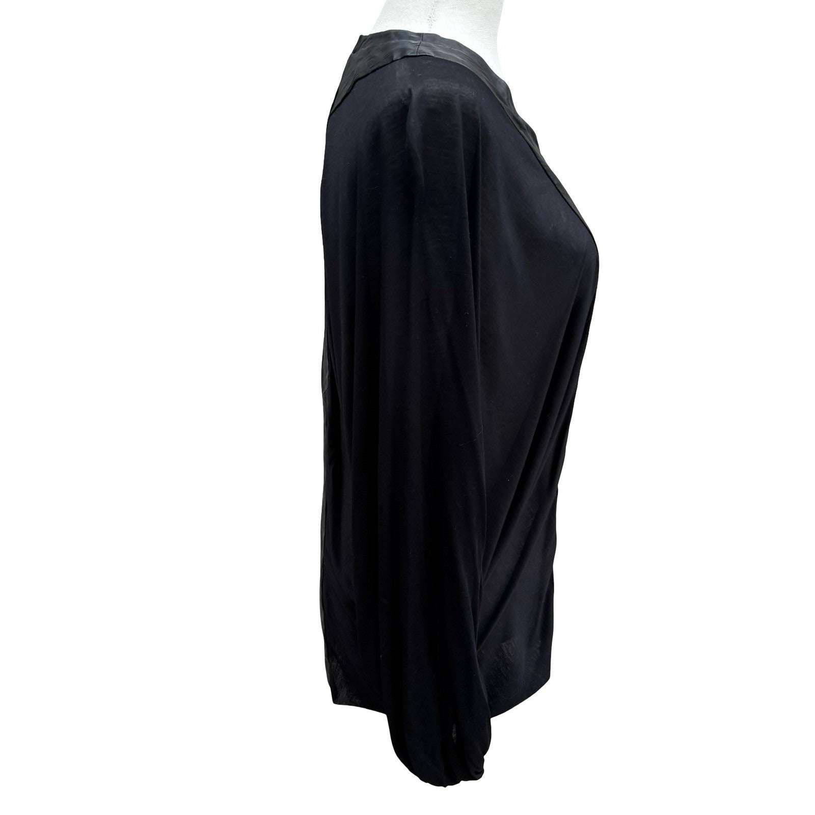 Poleci Y2K Goth Edgy Avant Garde Mixed Media Batwing Sleeve Top Leather Panel S