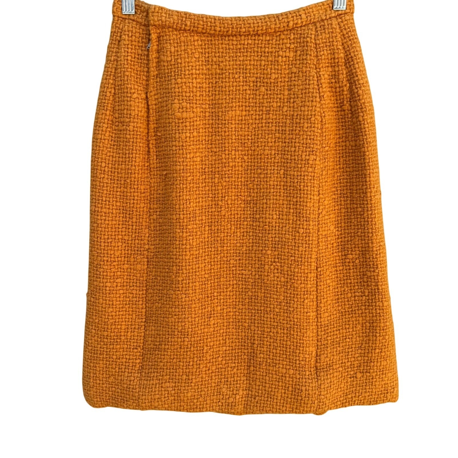 Eres Couture Vintage Orange Boucle Wool Tweed Pencil Skirt Side Talon Zipper XS