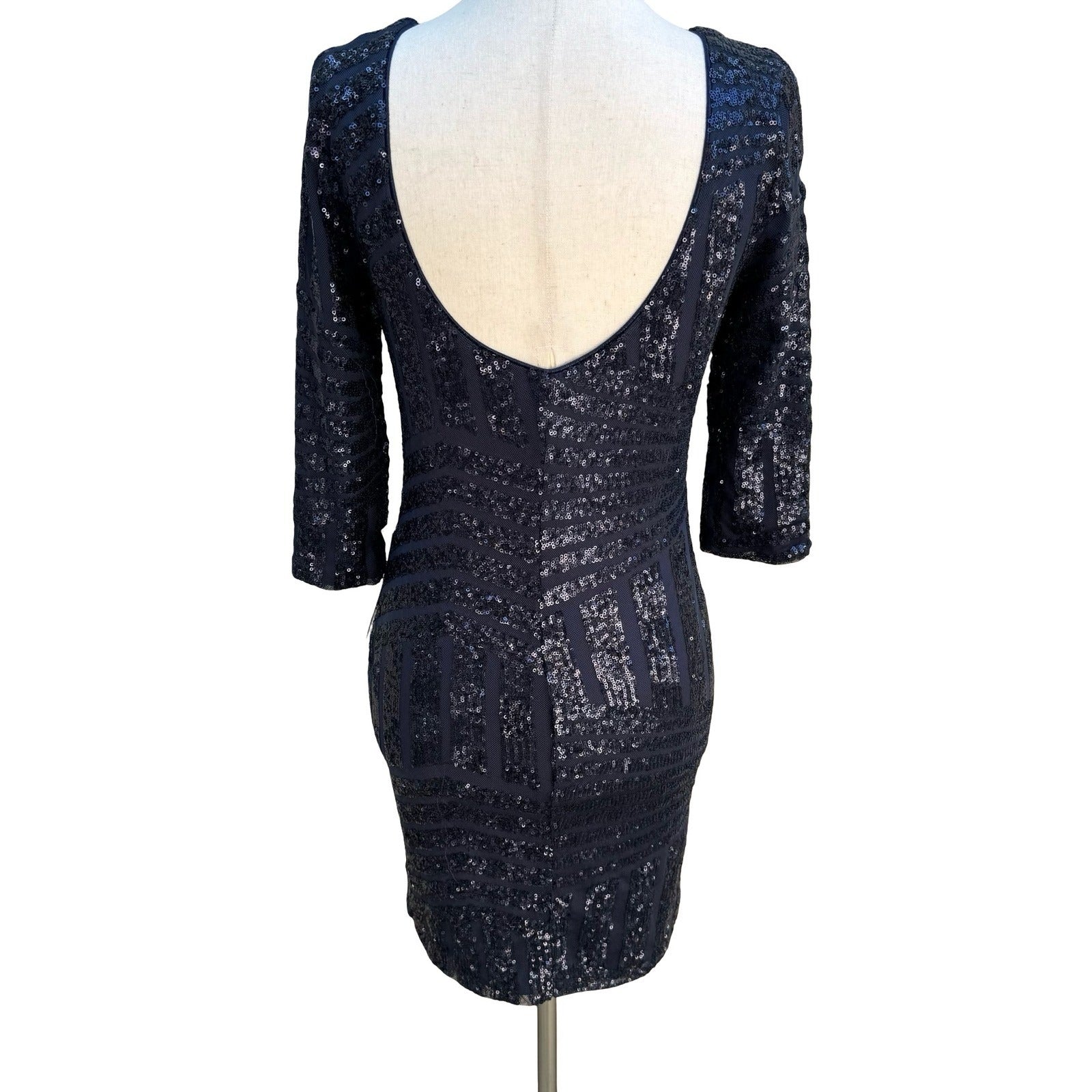 As U Wish Glam Sequin Shimmer Bodycon Dress Cocktail Art Deco Gatsby Navy S NEW
