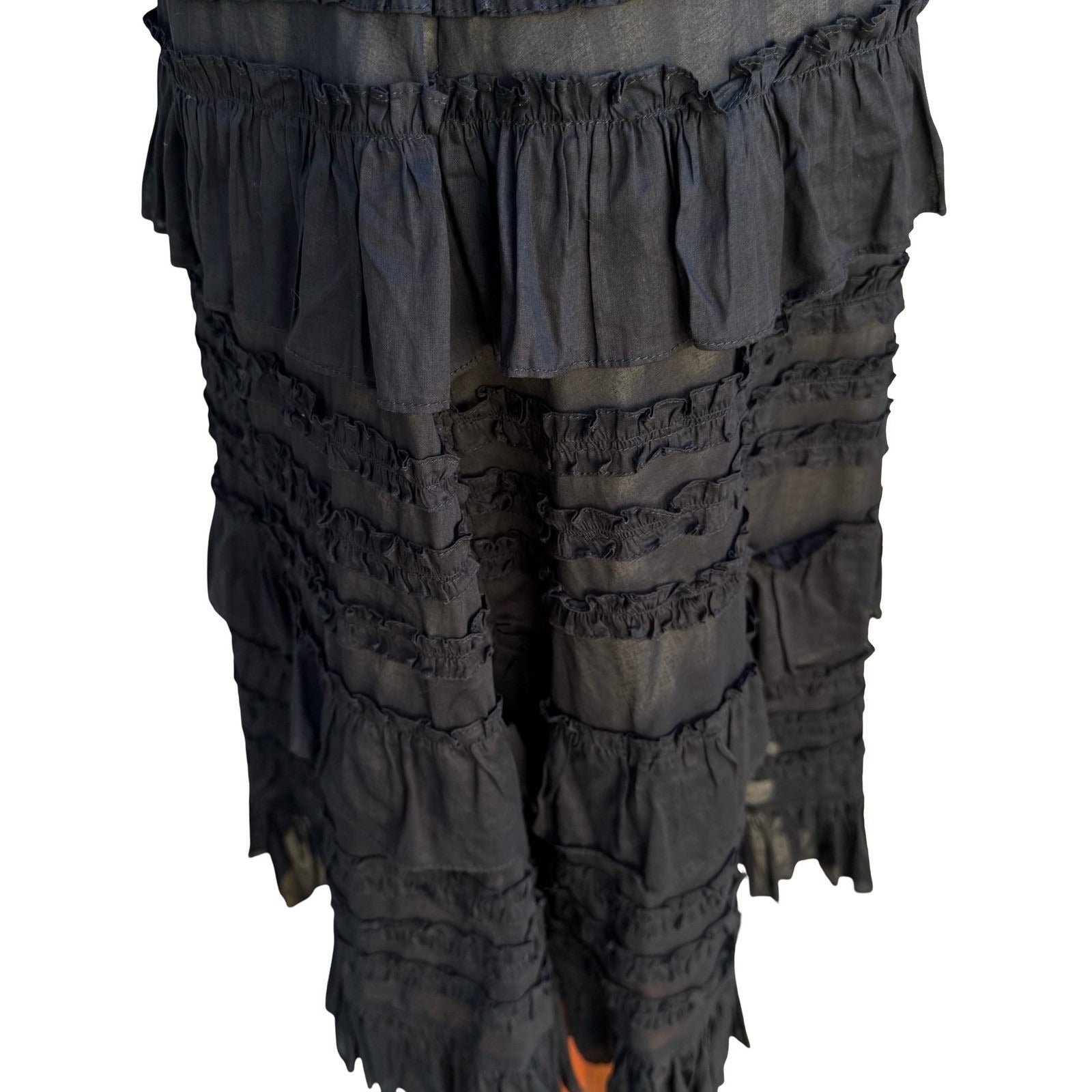 Odille Anthropologie Black Tiered Ruffle Sleeveless Midi Dress Size 6 Victorian