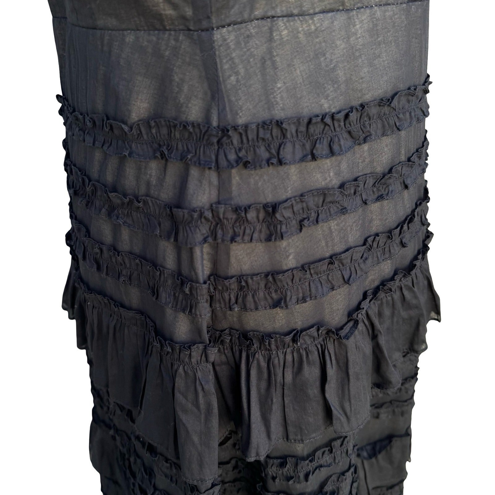 Odille Anthropologie Black Tiered Ruffle Sleeveless Midi Dress Size 6 Victorian
