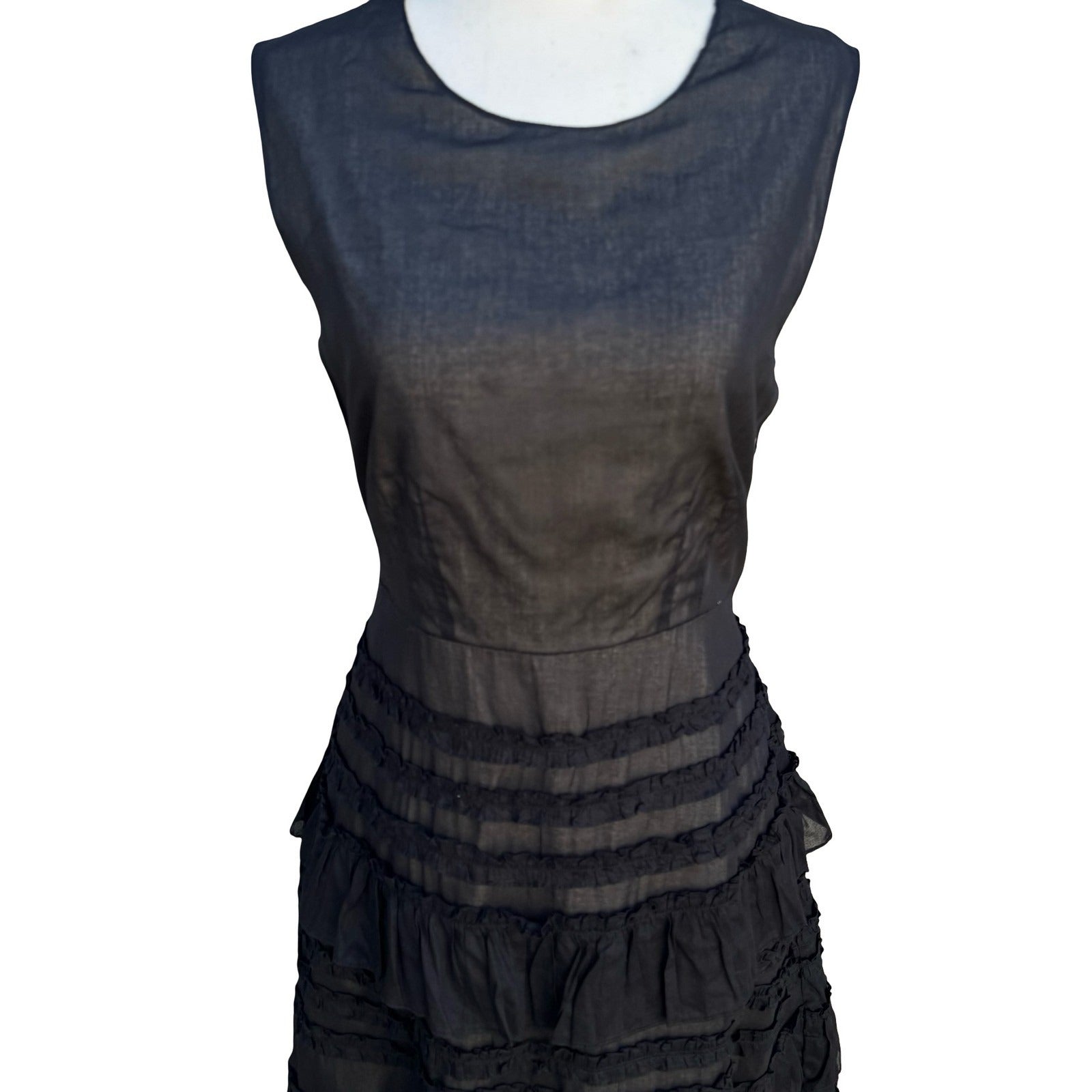 Odille Anthropologie Black Tiered Ruffle Sleeveless Midi Dress Size 6 Victorian