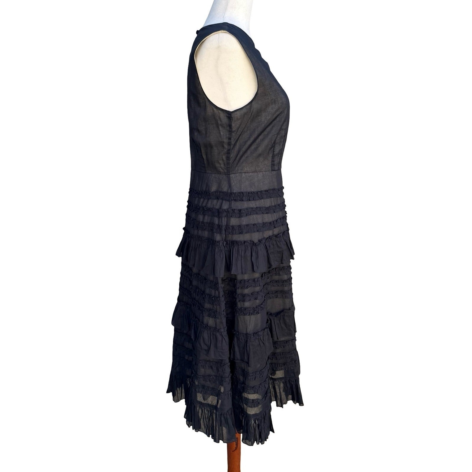 Odille Anthropologie Black Tiered Ruffle Sleeveless Midi Dress Size 6 Victorian