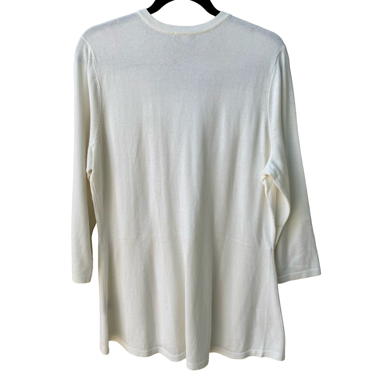 Isaac Mizrahi Minimalist Capsule Wardrobe Knit Cardigan 3/4 Sleeve Cream L NEW