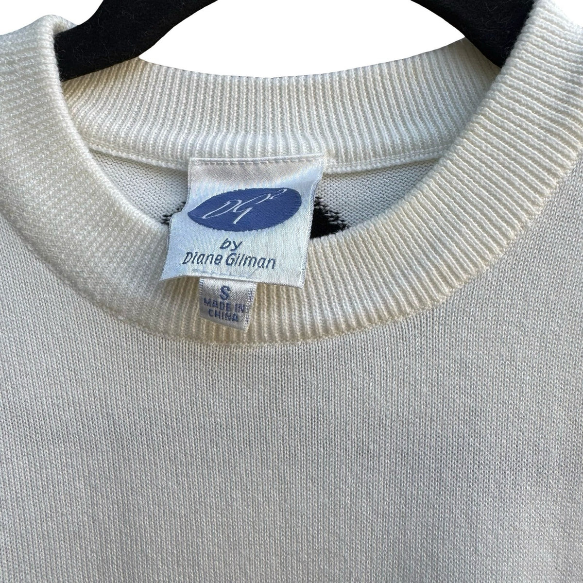 Diane Gilman Polka Dot Minimalist Parisian Chic Retro Mod Knit Sweater White S