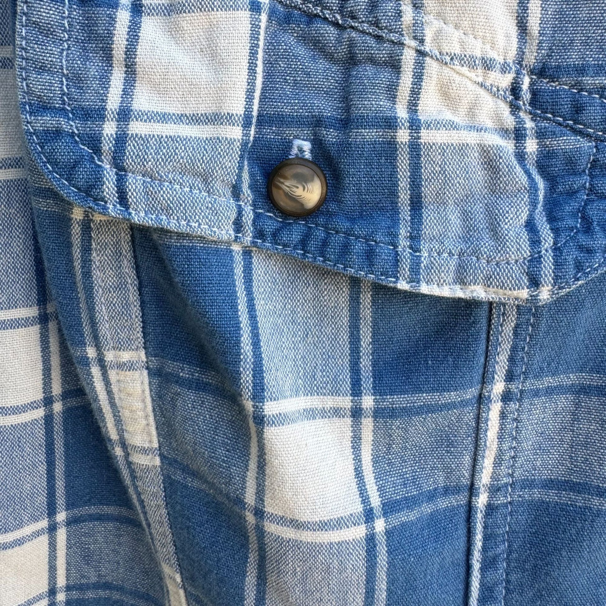 Guess Vintage 90s Womens Blue Plaid Sleeveless Denim Collar Button-Up Shirt M