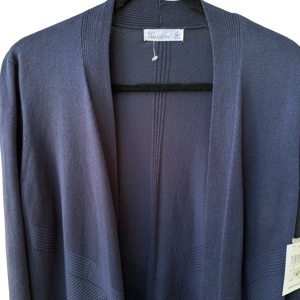89th + Madison Minimalist Preppy Layering Ribbed Open Front Cardigan Navy L NEW