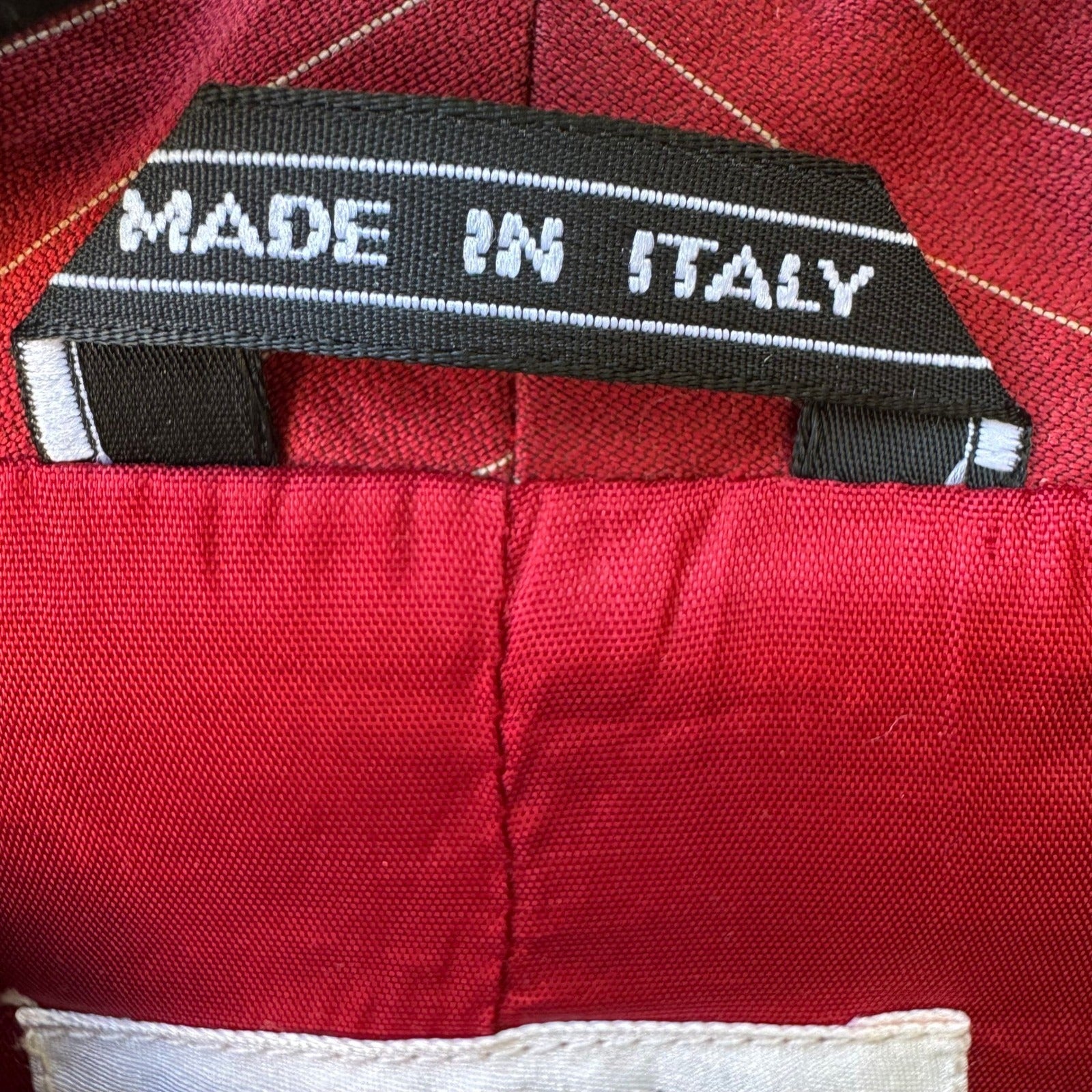Barneys New York Vintage 90s Red Pinstripe Italian Cotton Silk Blazer Jacket 4