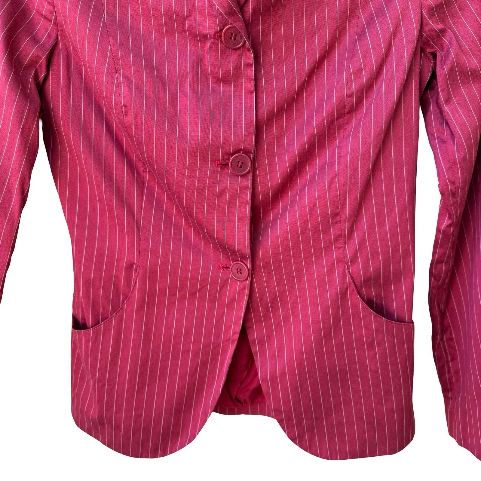 Barneys New York Vintage 90s Red Pinstripe Italian Cotton Silk Blazer Jacket 4