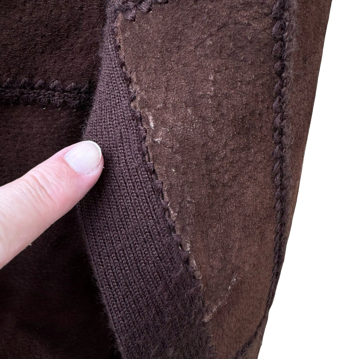 Suede Essentials Boho Western Earthy Patchwork Mock Neck Zip Jacket Brown L