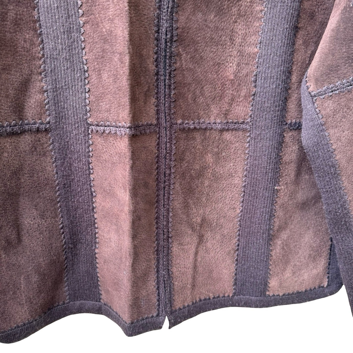 Suede Essentials Boho Western Earthy Patchwork Mock Neck Zip Jacket Brown L