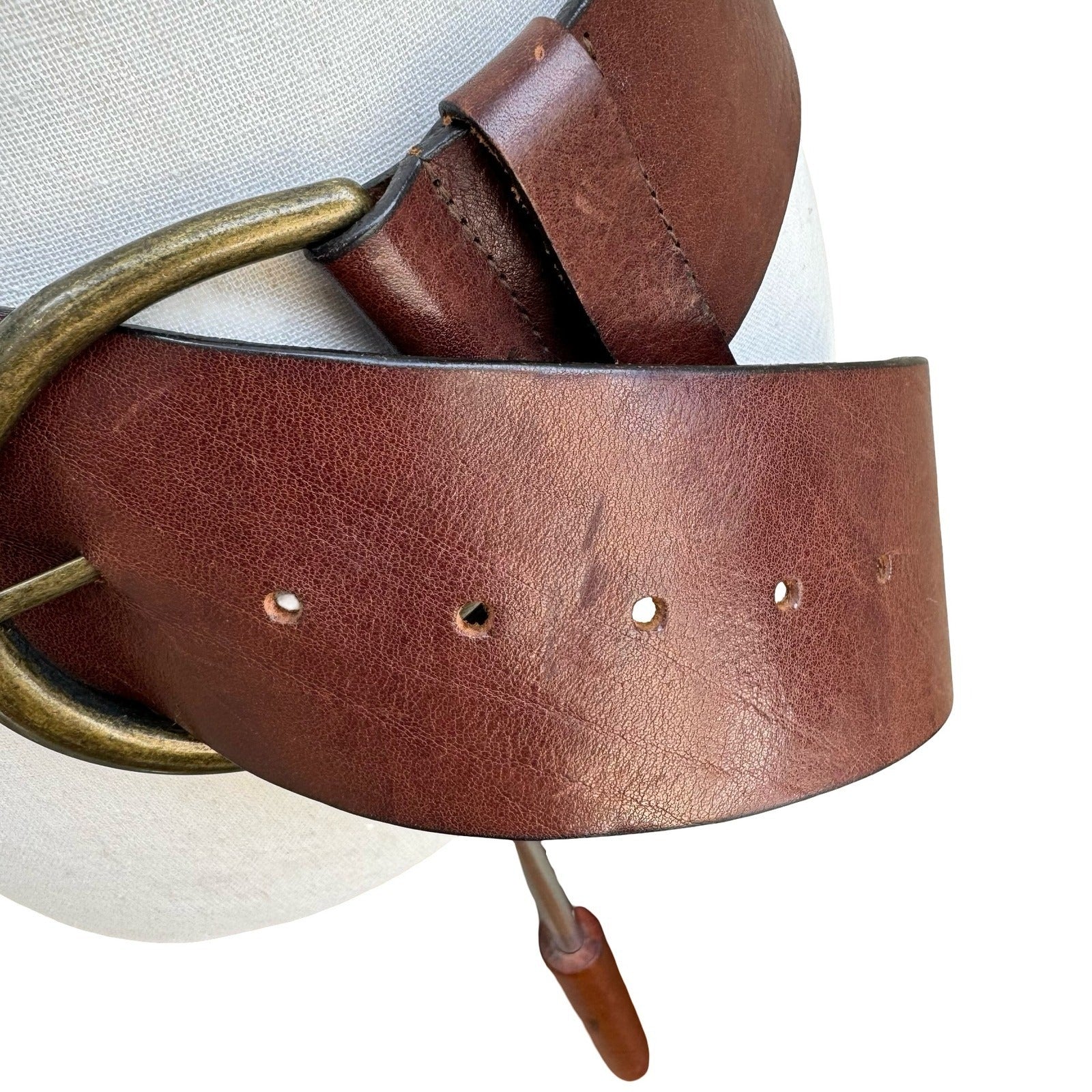 AL&C Another Line & Co Boho Western Brown Leather Wide Waist Cinch Belt 5859 M