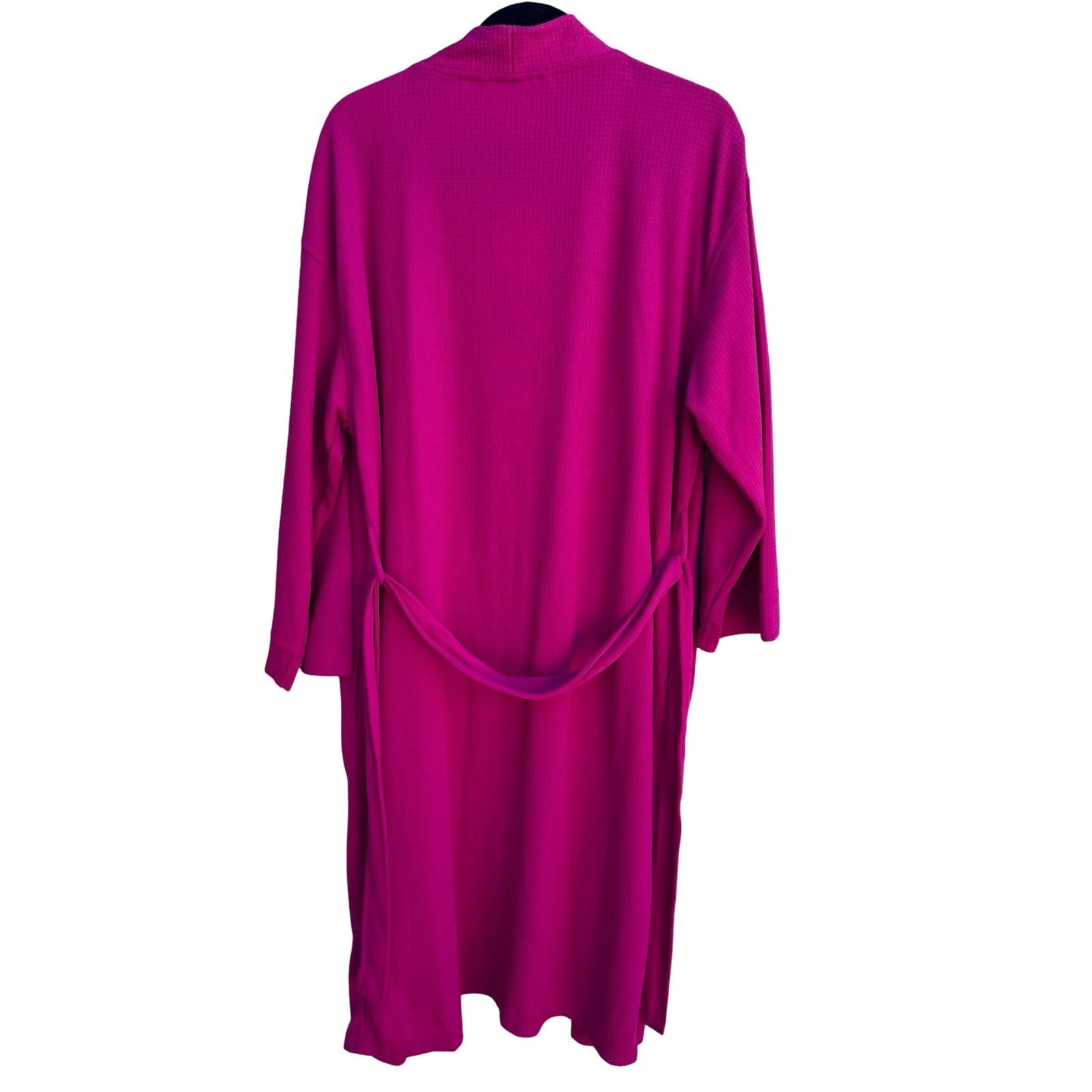 Aegean Apparel Womens Waffle Knit Robe Fuchsia Pink Long Spa Bathrobe Size L NEW