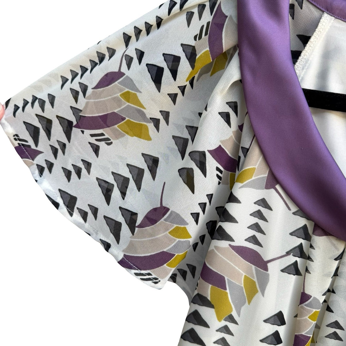Worthington Whimsigoth Flowy Geometric Bow Neck Flutter Sleeve Blouse Purple M