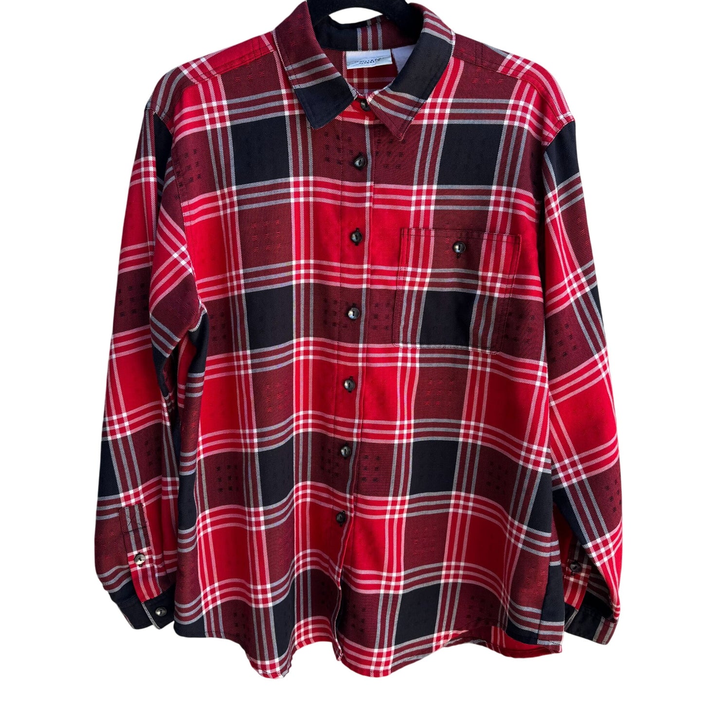 Monterey By Koret Vintage Red Black Plaid Button Down Textured Flannel Shirt XL