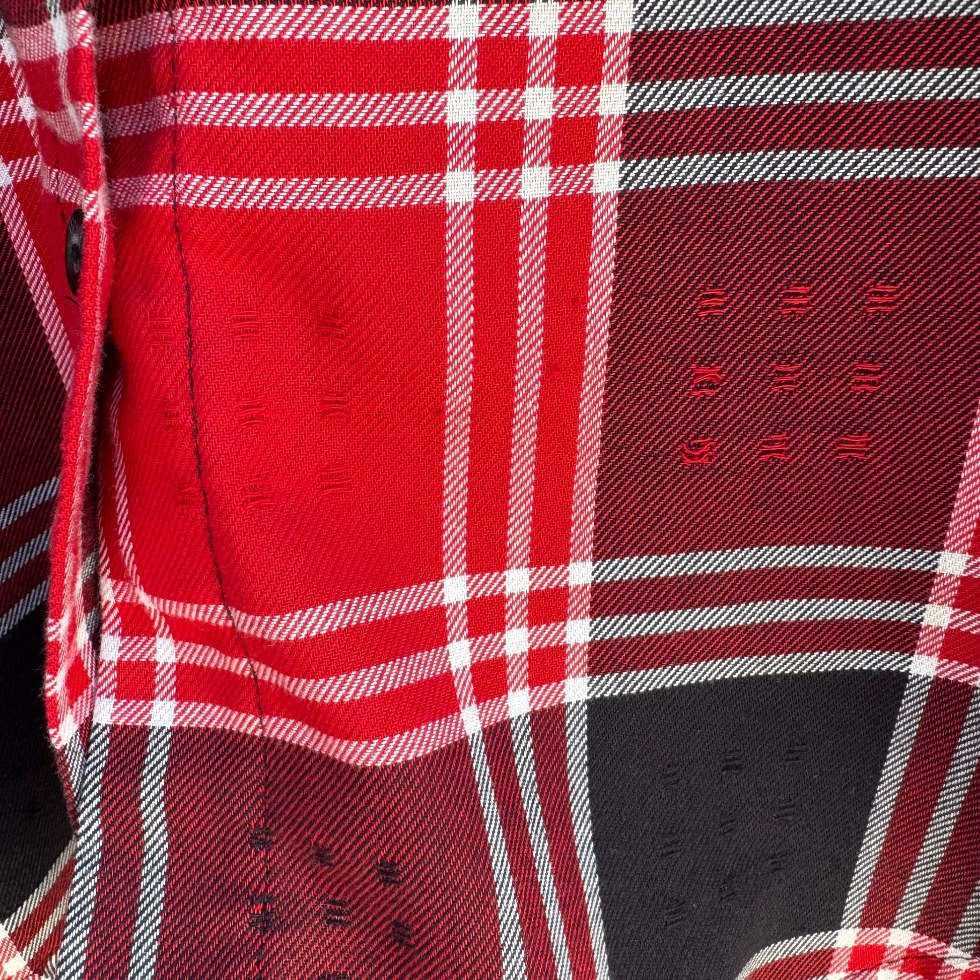 Monterey By Koret Vintage Red Black Plaid Button Down Textured Flannel Shirt XL