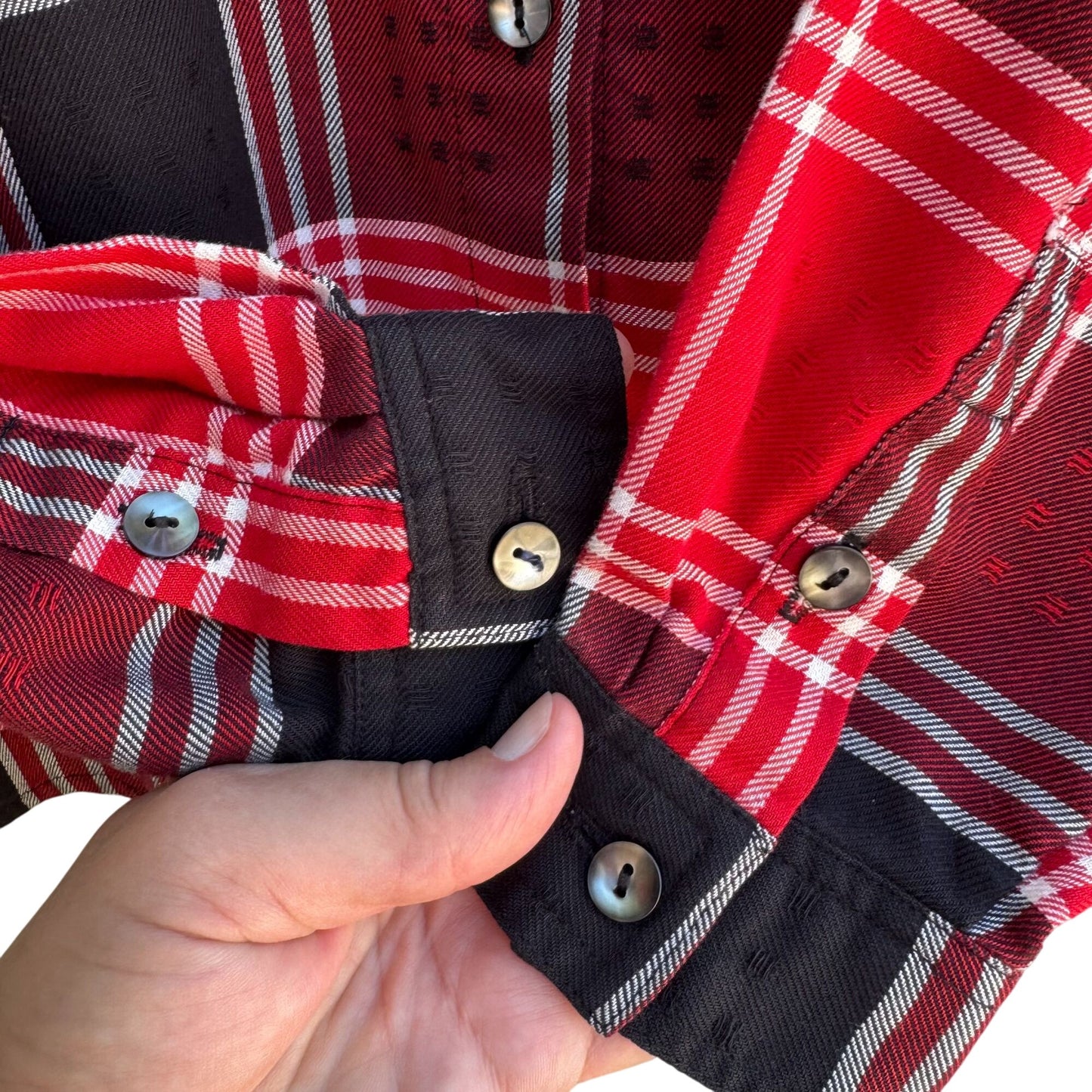 Monterey By Koret Vintage Red Black Plaid Button Down Textured Flannel Shirt XL