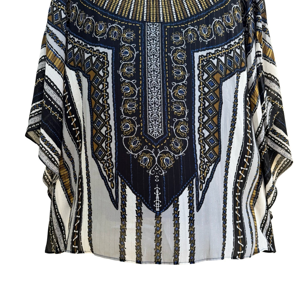 Bob Mackie Wearable Art Flowy Resortwear Poncho Kimono Top Set Tribal Print L