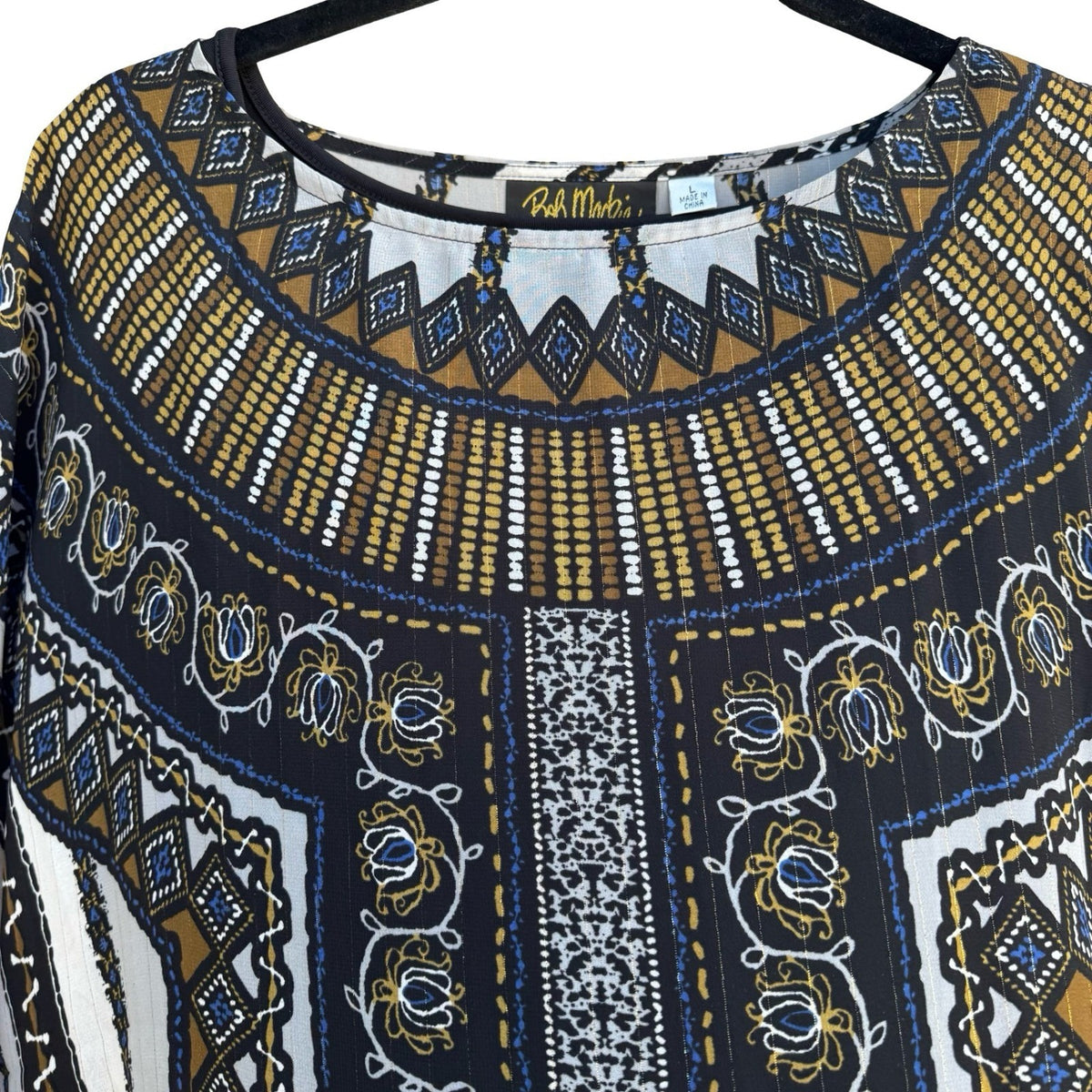 Bob Mackie Wearable Art Flowy Resortwear Poncho Kimono Top Set Tribal Print L