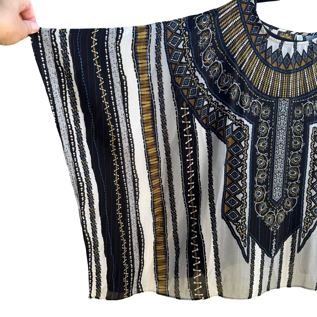 Bob Mackie Wearable Art Flowy Resortwear Poncho Kimono Top Set Tribal Print L