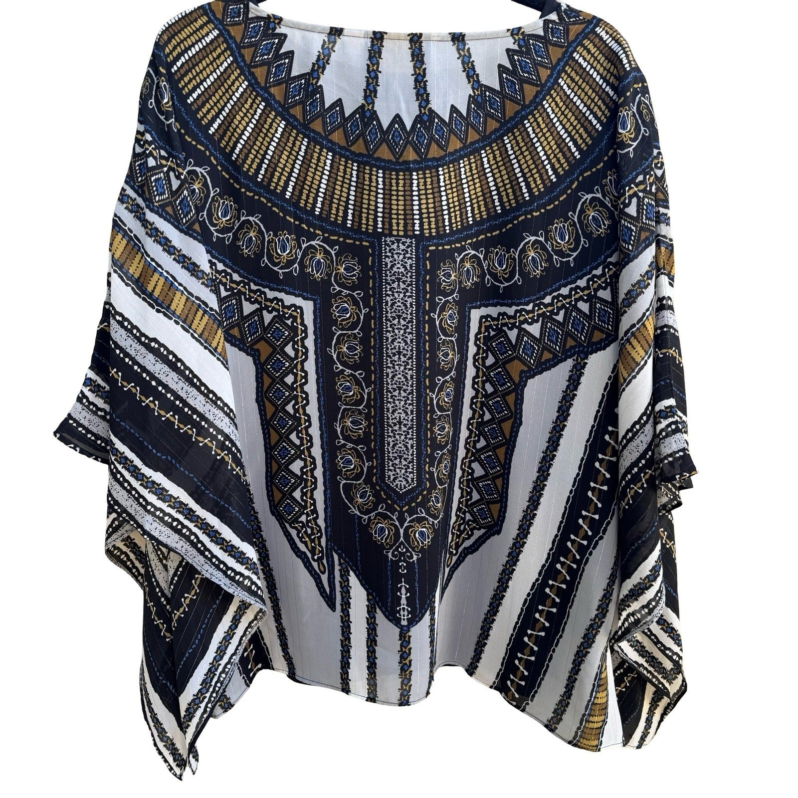 Bob Mackie Wearable Art Flowy Resortwear Poncho Kimono Top Set Tribal Print L