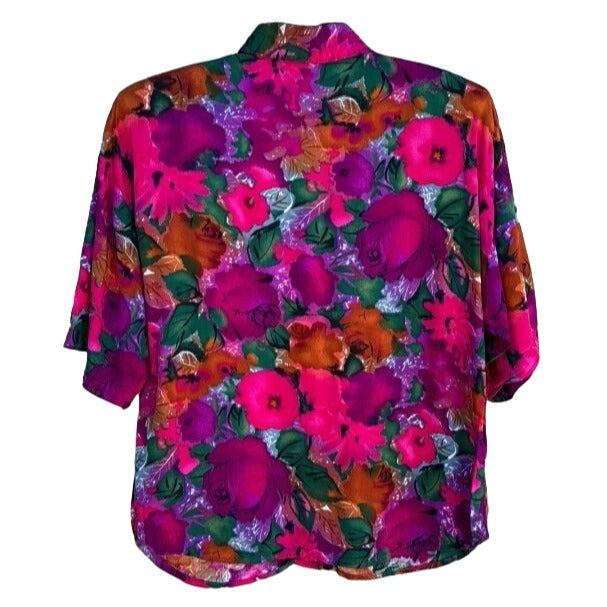 Judy Knapp California Vintage Floral Hawaiian Short Sleeve Women's Shirt Blouse