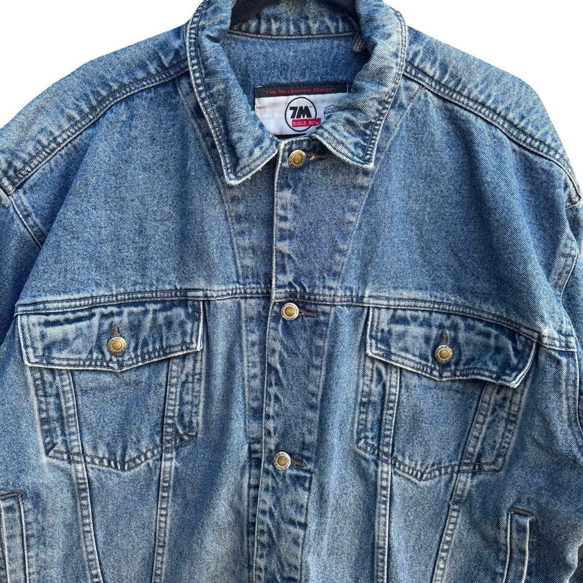 Bugle Boy Millennium Series Vintage 90s Y2K Grunge Denim Trucker Jacket Mens L