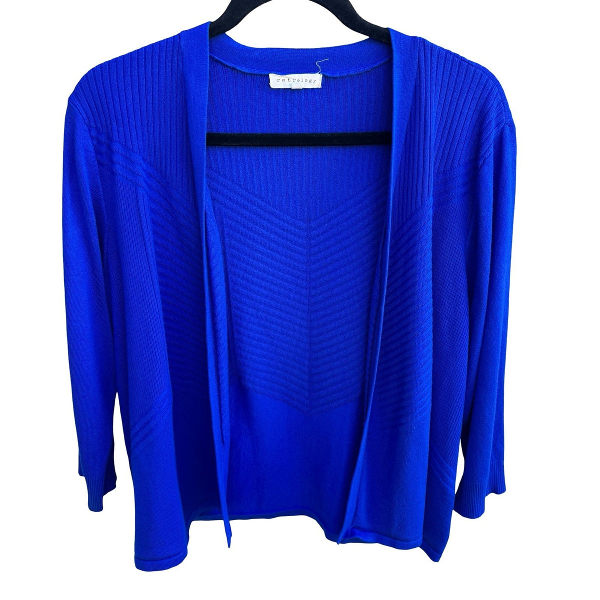 Retrology Minimalist Layering Ribbed Chevron Open Front Cardigan Royal Blue XL