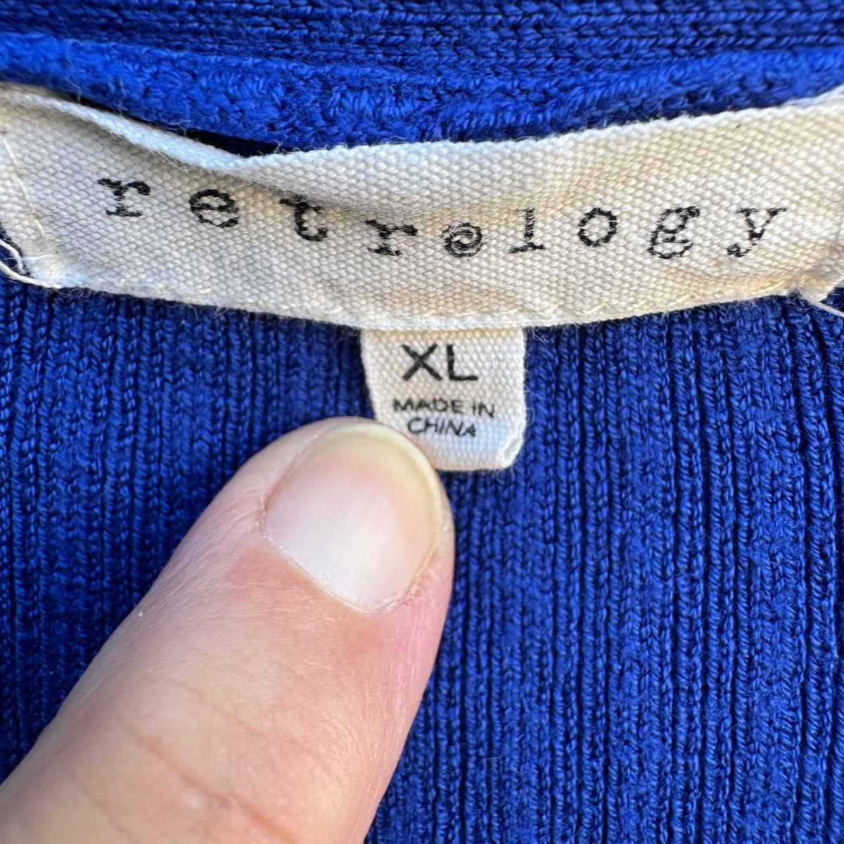 Retrology Minimalist Layering Ribbed Chevron Open Front Cardigan Royal Blue XL