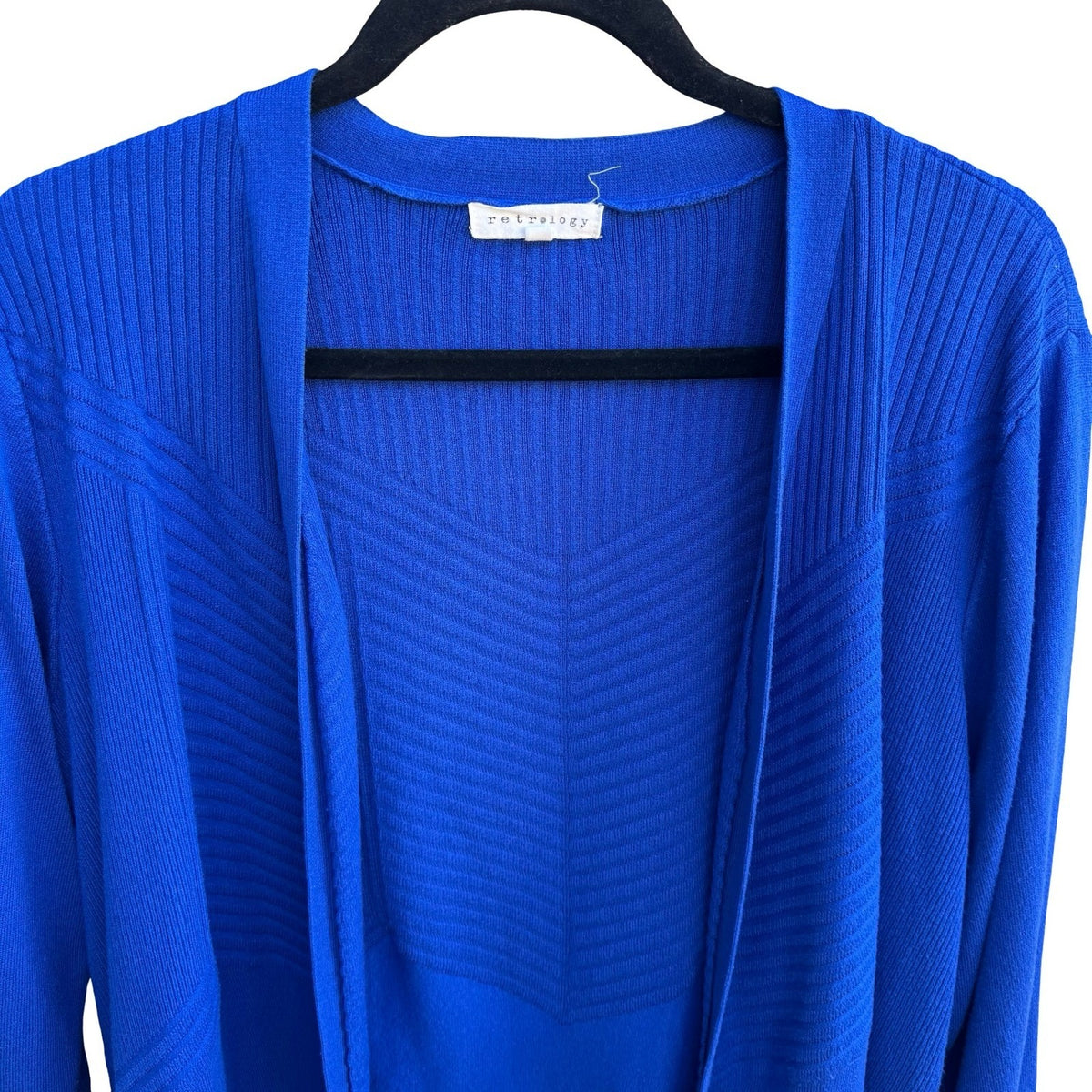 Retrology Minimalist Layering Ribbed Chevron Open Front Cardigan Royal Blue XL