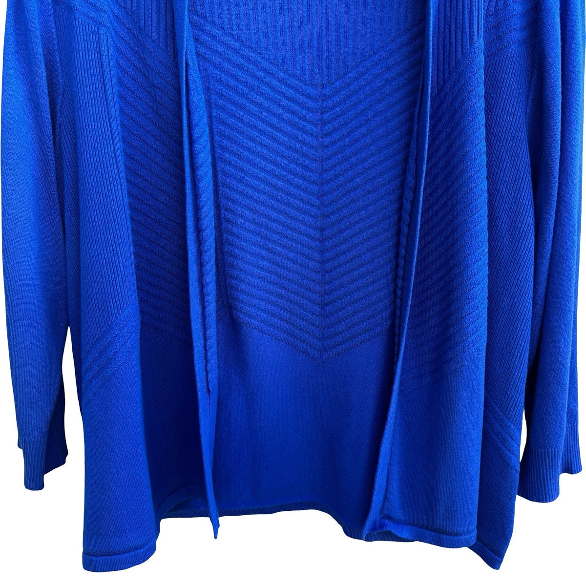Retrology Minimalist Layering Ribbed Chevron Open Front Cardigan Royal Blue XL