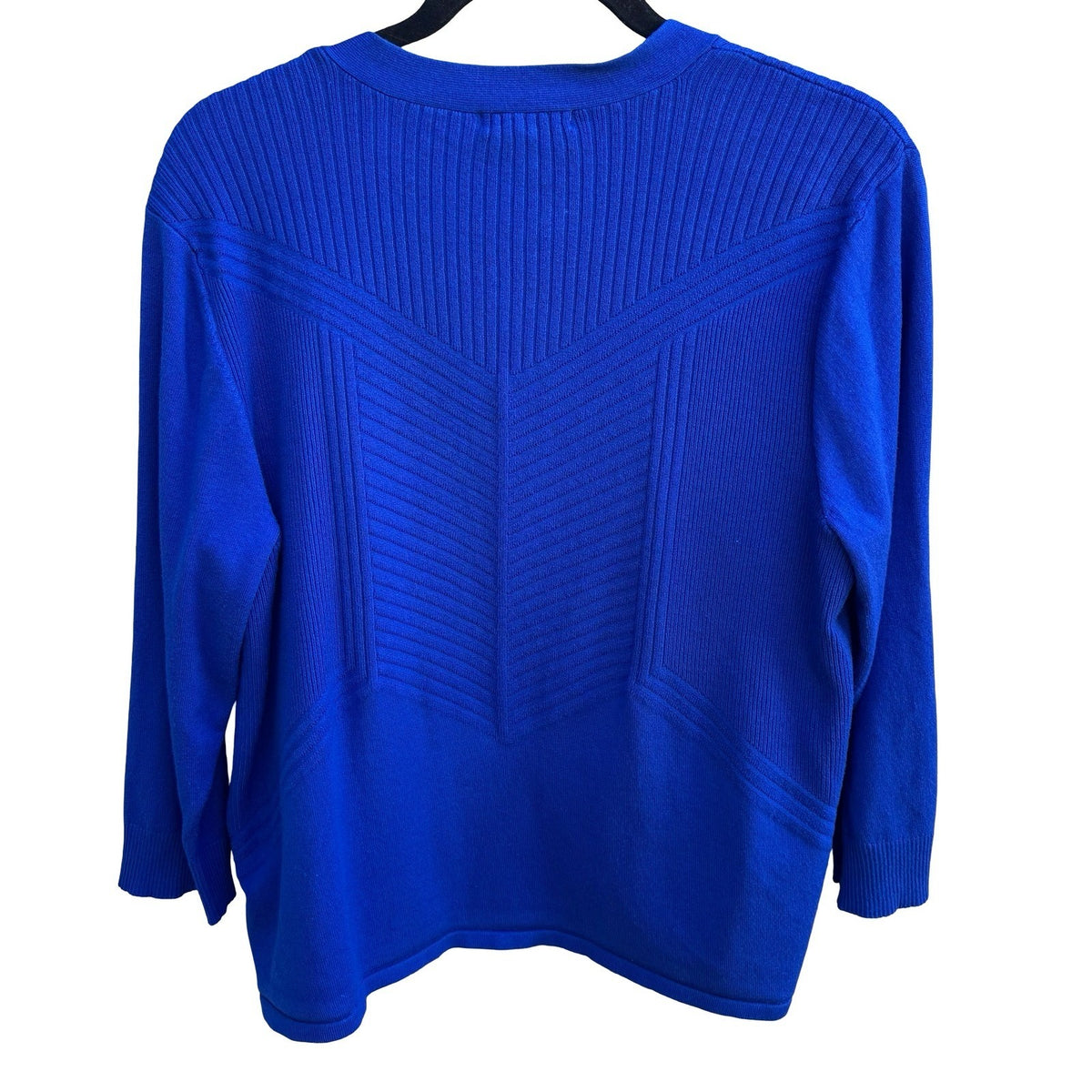 Retrology Minimalist Layering Ribbed Chevron Open Front Cardigan Royal Blue XL