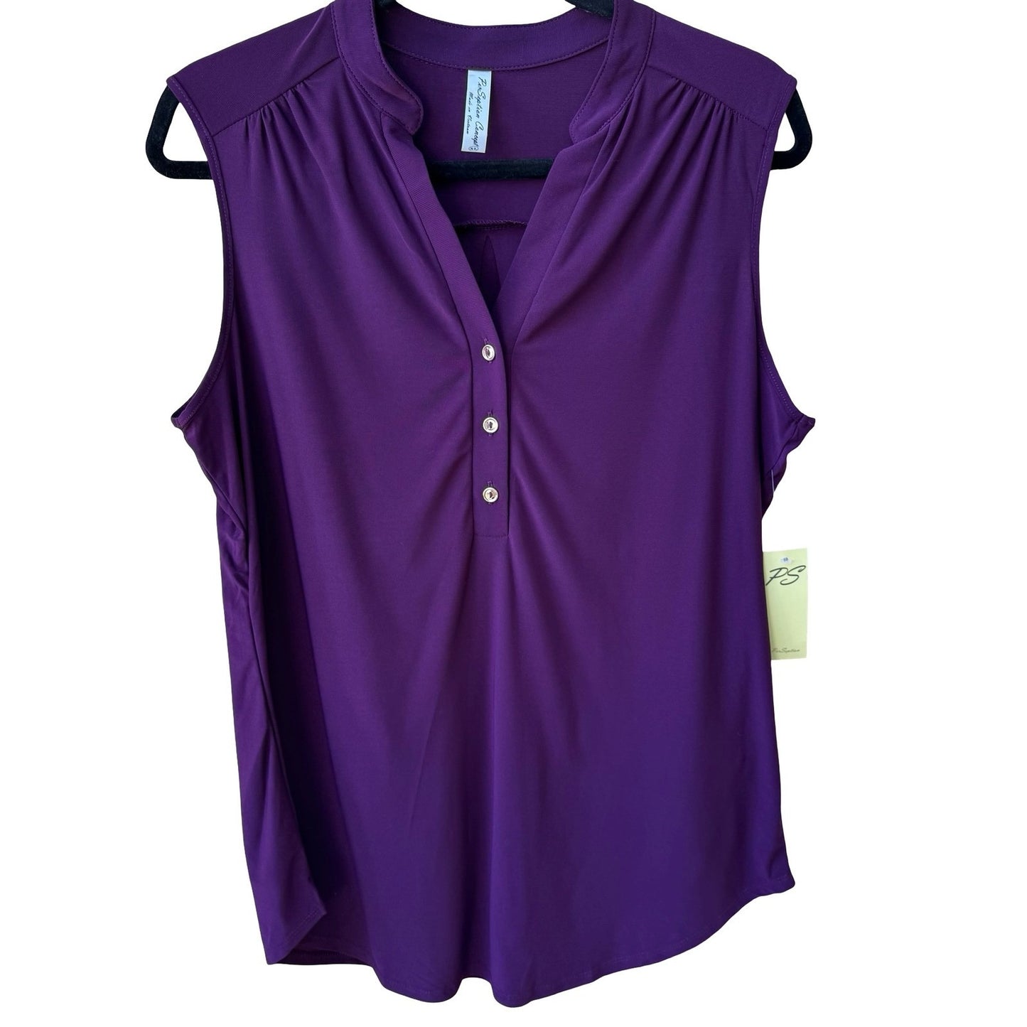 PerSeption Minimalist Professional Jewel Purple Sleeveless Henley Blouse XL NEW