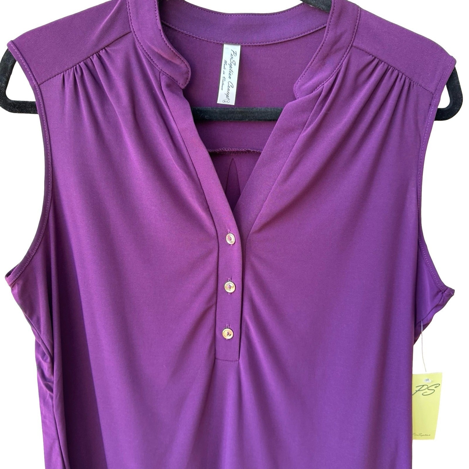PerSeption Minimalist Professional Jewel Purple Sleeveless Henley Blouse XL NEW