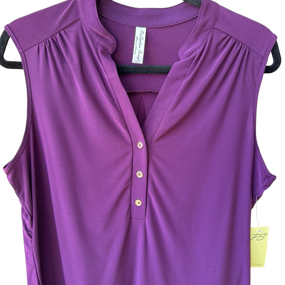 PerSeption Minimalist Professional Jewel Purple Sleeveless Henley Blouse XL NEW