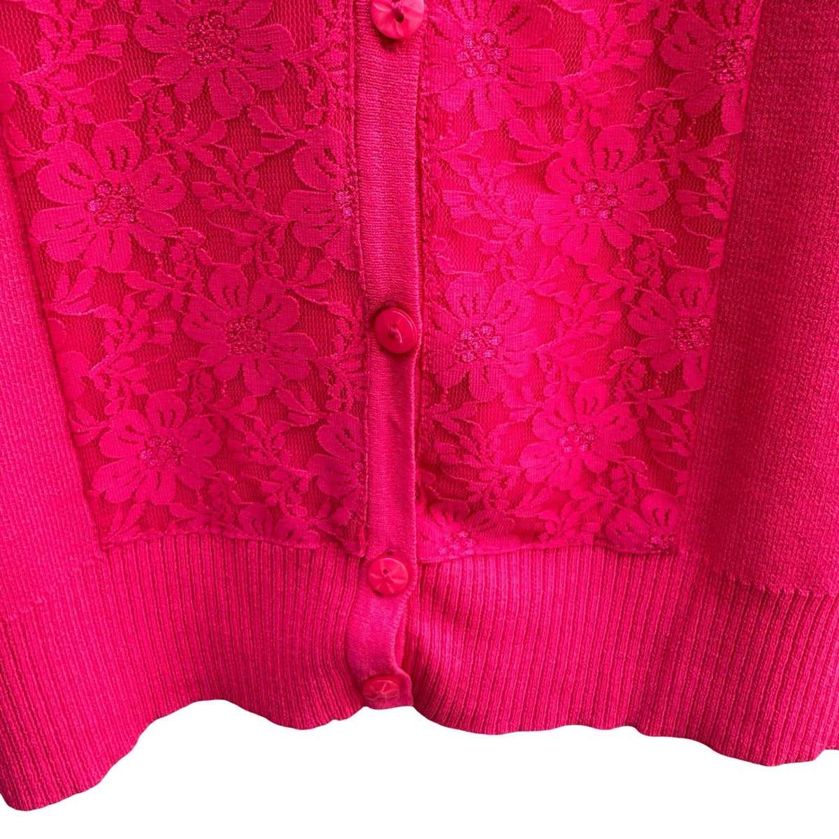 Coquette Lace Rosette Barbiecore Romantic Chiffon Puff Sleeve Cardigan Pink L