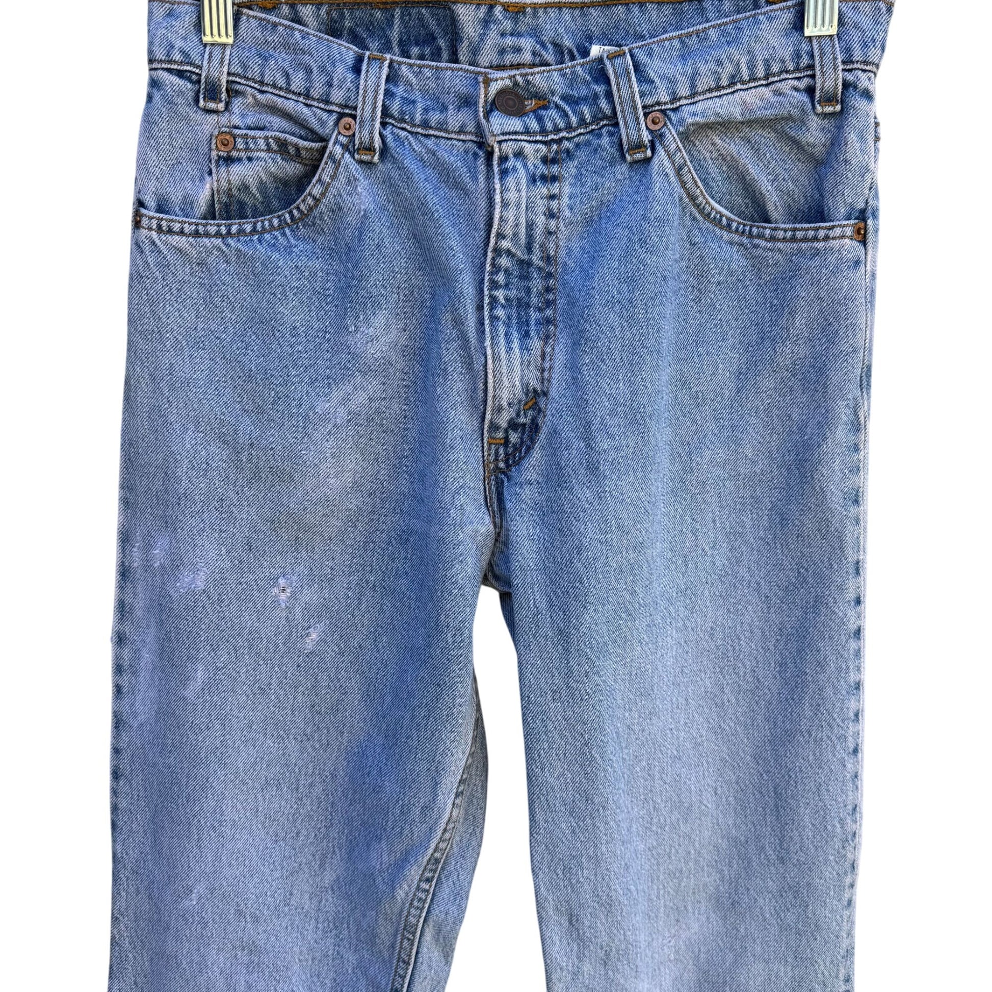 Levis Vintage Womens 550 Orange Tab Flare Wide Leg Embroidered Hem Jeans 30x33