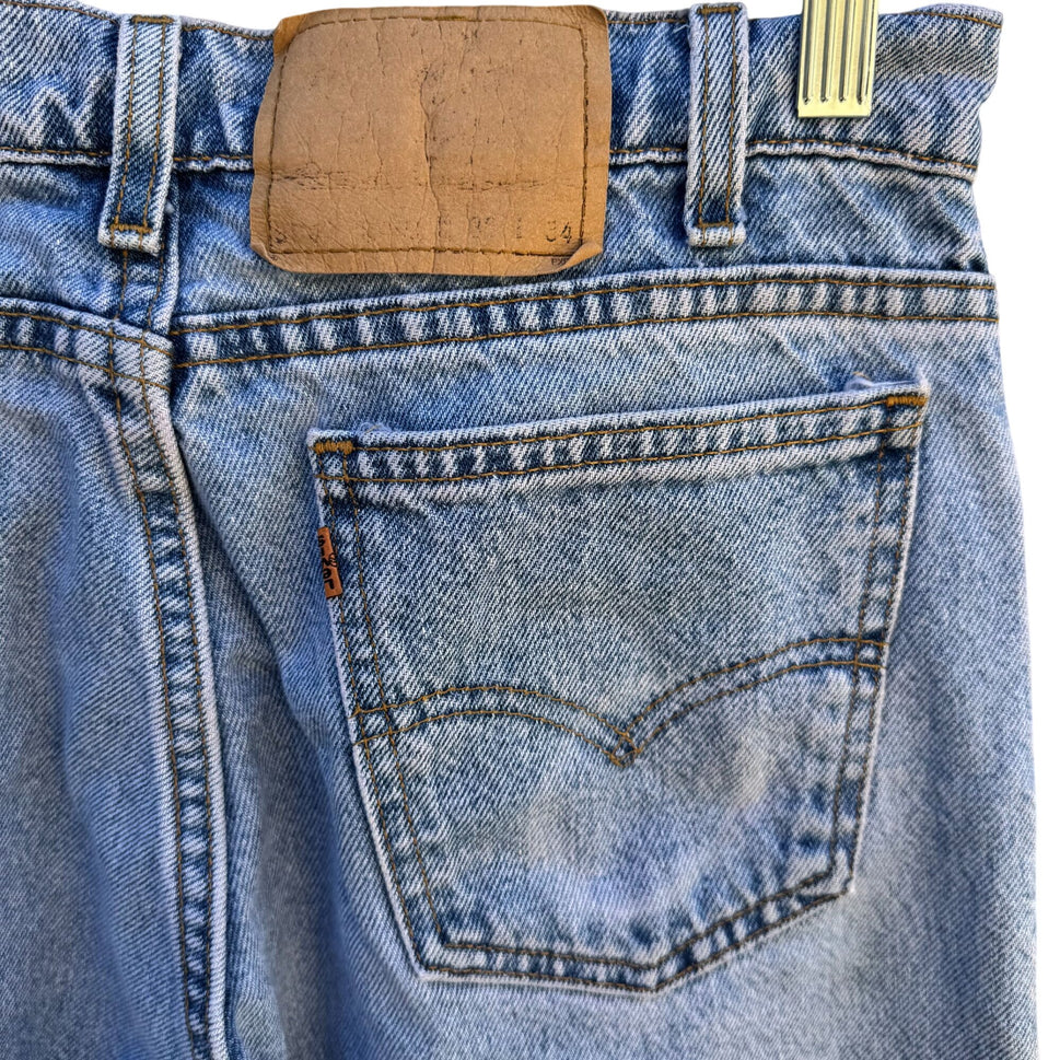 Levis Vintage Womens 550 Orange Tab Flare Wide Leg Embroidered Hem Jeans 30x33