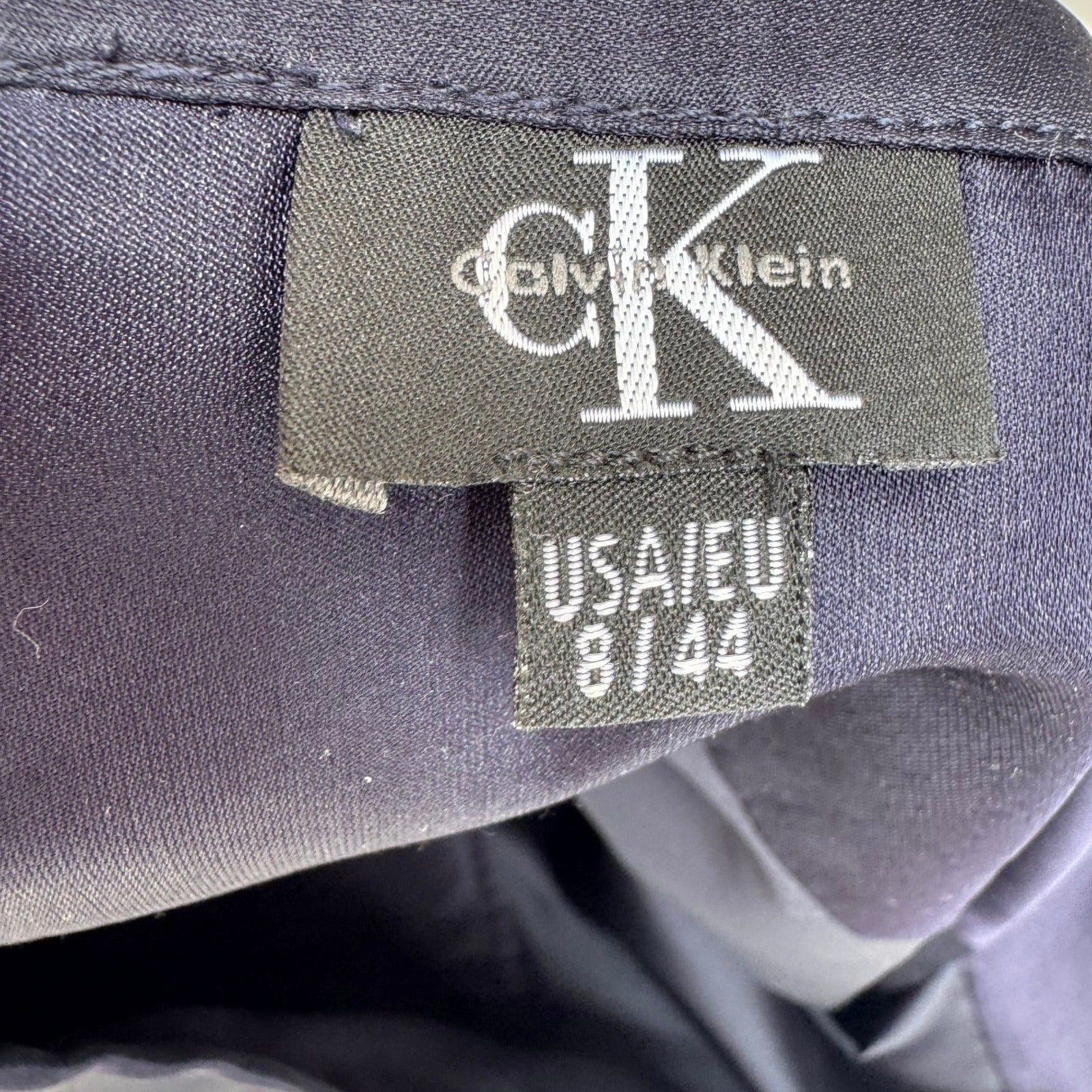Calvin Klein Vintage Minimalist Silk Blend Knee Length Skirt Navy Made Italy 8
