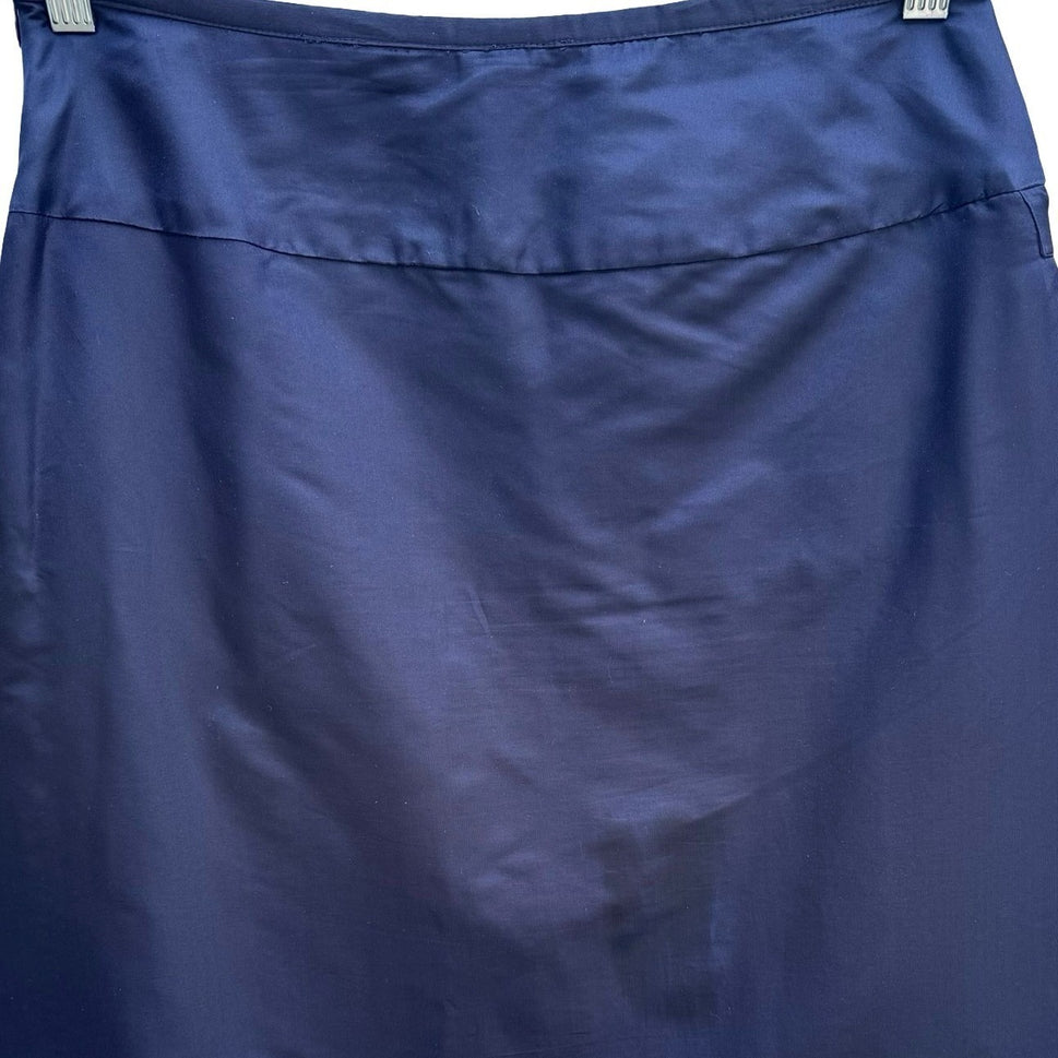Calvin Klein Vintage Minimalist Silk Blend Knee Length Skirt Navy Made Italy 8