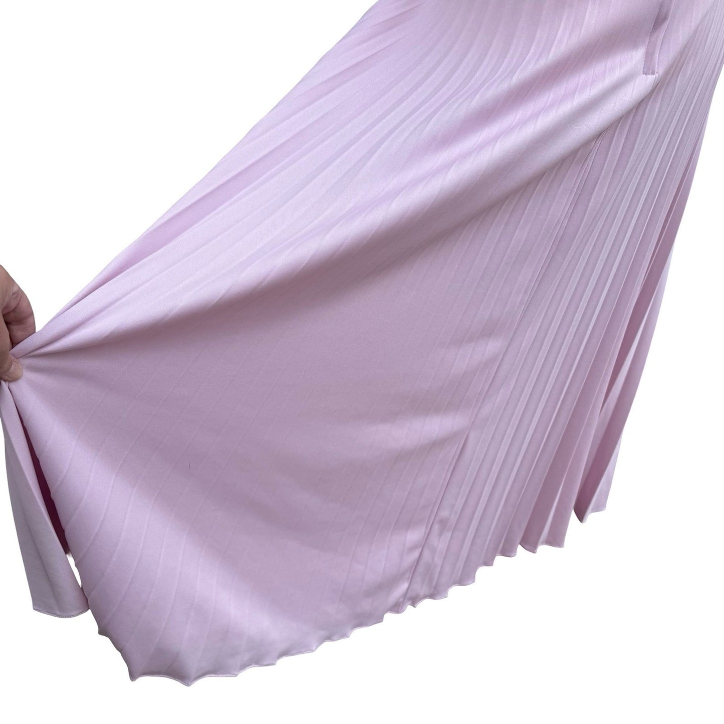 Vintage Goddess Pink Pleated Maxi Dress Capelet Flutter Sleeve Size 8 70s USA