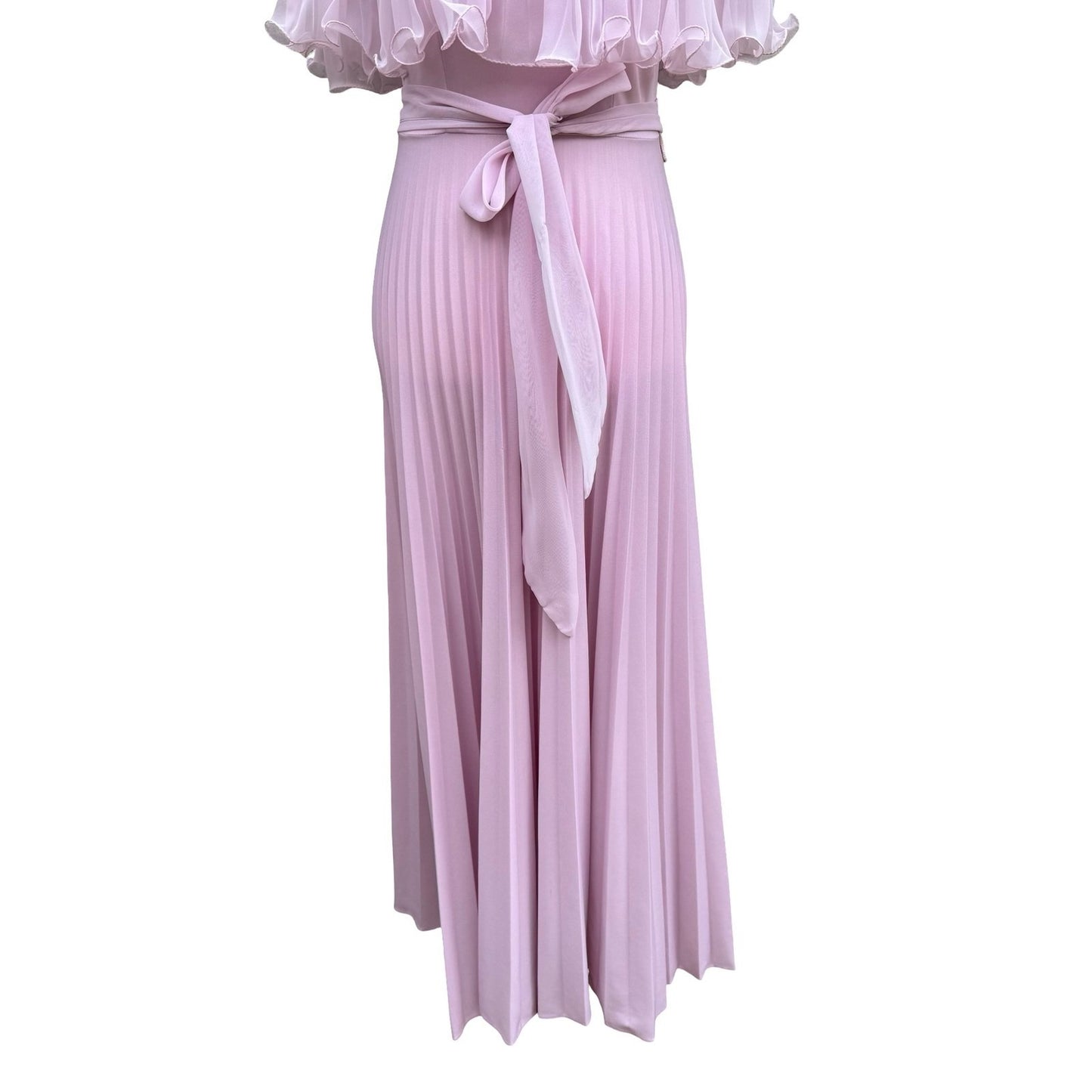 Vintage Goddess Pink Pleated Maxi Dress Capelet Flutter Sleeve Size 8 70s USA