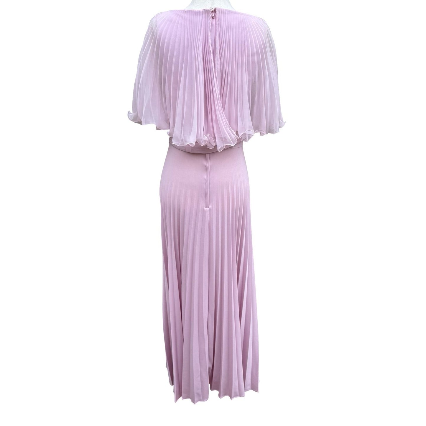 Vintage Goddess Pink Pleated Maxi Dress Capelet Flutter Sleeve Size 8 70s USA